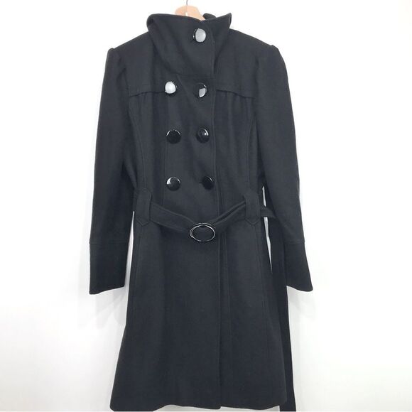 Worthington Black Wool Blend Button Up Trench Coat - Picture 2 of 16